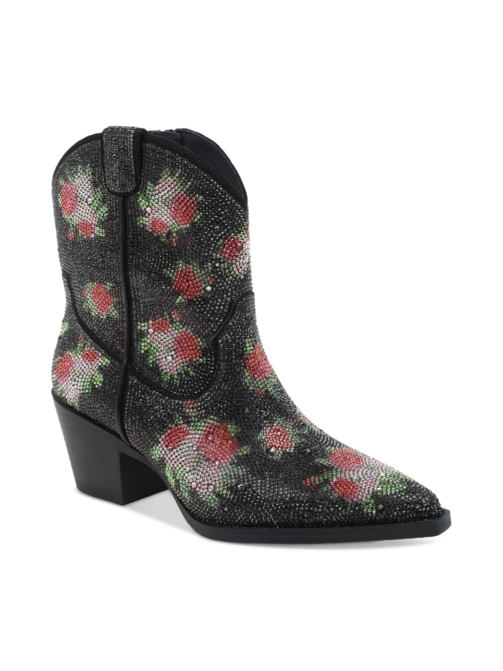 Wild Pair Size 10 Black Lacey Floral Crystal Bling Cowboy Boots / Booties NIB